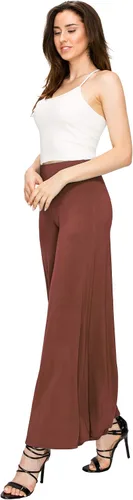 Vista 124 de Made By Johnny Pantalones palazzo elásticos de pierna ancha para mujer, lisos, casuales, cómodos