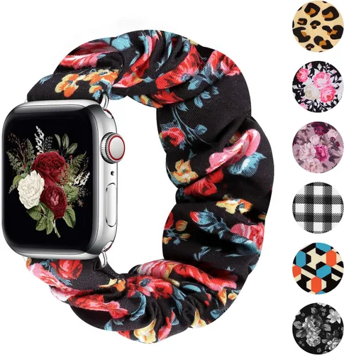 Vista 20 de Greatfine - Correa elástica para reloj Apple Watch Scrunchie de 38mm 40mm 42mm 44mm, correa elástica suave, con iWatch Series 6 SE 5 4 3 2 1, S L