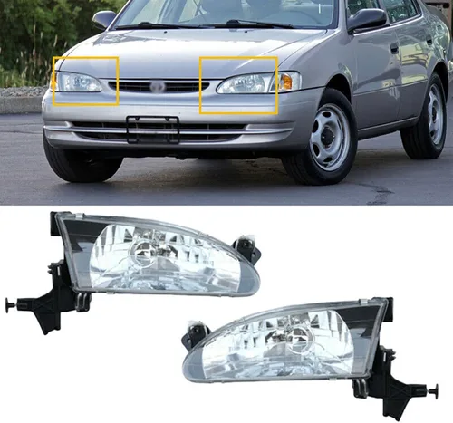 Vista 5 de Kit de reemplazo de faros delanteros LH+RH carcasa cromada lente transparente para Toyota Corolla 1998 1999 2000