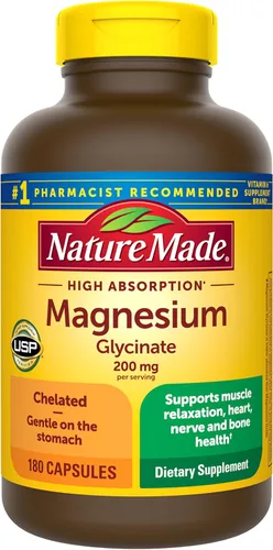 Vista 9 de Nature Made - Glicinato de magnesio 200 mg por porción, suplemento de magnesio para el apoyo muscular, cardíaco, nervioso y óseo, 60 cápsulas