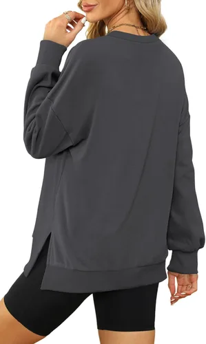 Vista 3 de XIEERDUO Sudaderas de gran tamaño para mujer, estilo casual, cuello redondo, manga larga, cómodas