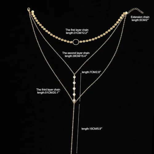 Vista 6 de Suyi - Collar de lentejuelas con cadena fina, cadena larga y dije en capas, para mujeres y niñas