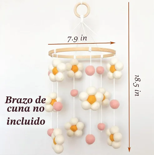 Vista 3 de Móvil Daisy para cuna Boho Baby Cuna móvil para niñas Rosa Fieltro Flor Bebé Móvil para Cuna