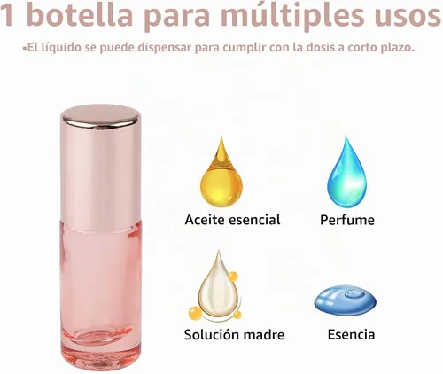 Vista 5 de Kesell Botellas de rodillo de vidrio de 0.2 fl oz, rosa transparente Rosa claro