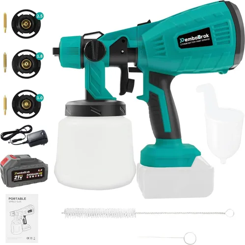 Vista 9 de Pulverizador de pintura inalámbrico: pistola de pulverización de mano HVLP con batería de litio de 21 V, 3 boquillas, 3 patrones, ideal