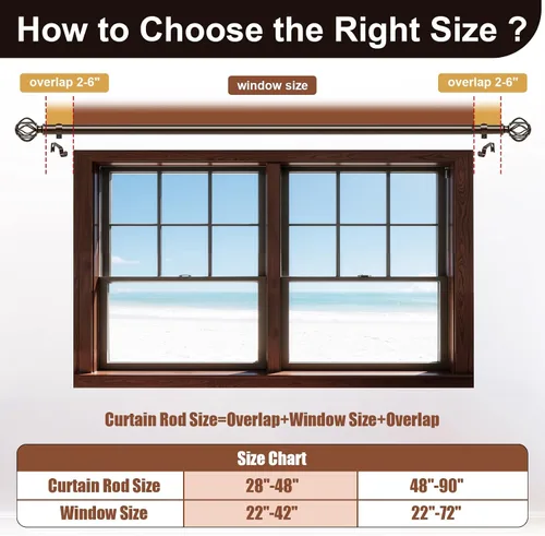 Vista 8 de Barras de cortina de bronce para ventanas de 28 a 48 pulgadas (2.3-4 pies), barra de cortina ajustable de 1 pulgada, barras decorativas