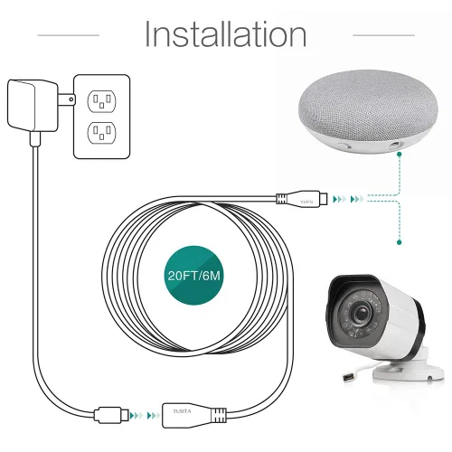 Vista 4 de TUSITA Cable de extensión de alimentación micro USB (20 pies 19.7 ft) – Cable extensor macho a hembra de repuesto para Blink XT2 al aire libre