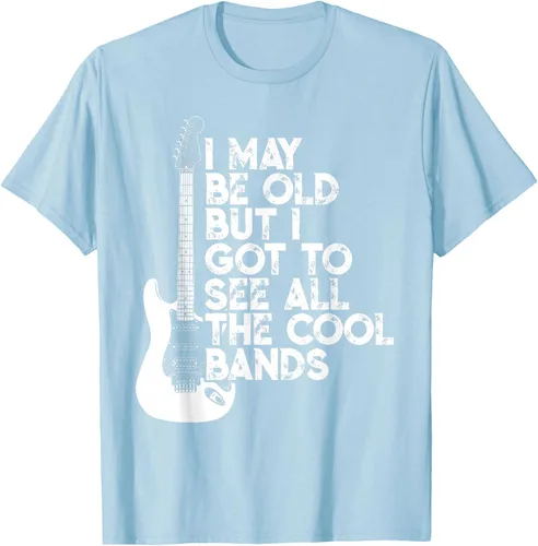 Vista 98 de Camiseta con texto en inglés "I May Be Old But I Got to See All The Cool Bands" Negro