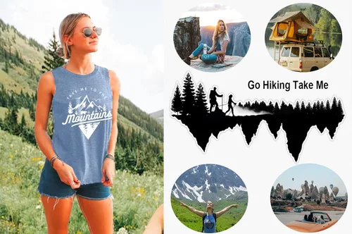 Vista 5 de Camiseta sin mangas para mujer, diseño de aventura y vacaciones, con diseño de animales y paisajes naturales
