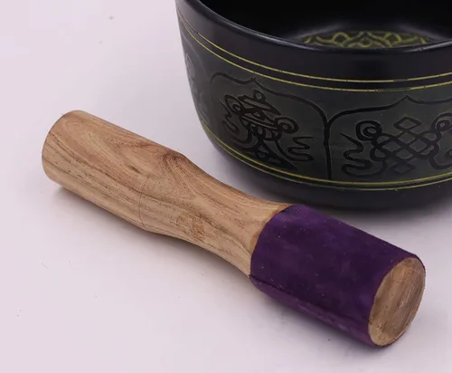 Vista 4 de Cuenco tibetano de madera dura fácil de jugar, envuelto en ante