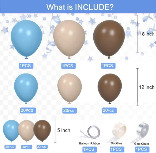 Vista 3 de ECEAE Kit de arco de globos con tema de oso color azul claro, beige, marrón claro y marrón, globos crema, guirnalda de globos para decoración