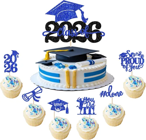 Vista 34 de Paquete de 24 adornos para cupcakes de clase de 2026 con purpurina 2026 para diploma de graduación 2026, selecciones para cupcakes para graduación