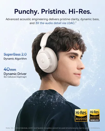 Vista 3 de Baseus Bass BH1 NC Audífonos con cancelación activa de ruido adaptativa, ANC híbrido adaptativo en tiempo real, SuperBass 2.0, sonido Hi-Res LDAC
