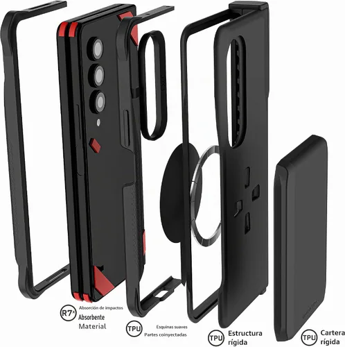 Vista 6 de Ghostek Exec - Funda tipo cartera para Galaxy Z Fold 4 con soporte magnético para tarjetas de crédito, protección de bisagra, carga inalámbrica Negro