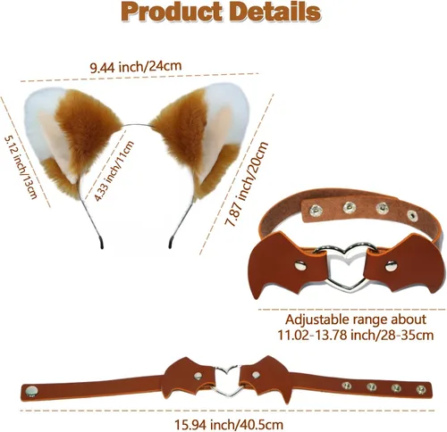 Vista 3 de XLTTONG Oreja y cola de zorro, pelo sintético, cola de zorro para Halloween, cosplay, fiesta, disfraces de zorro para adultos, niños, fiesta de niñas