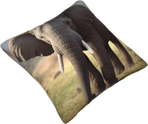 Vista 2 de Funda de almohada con estampado de elefante, cuadrada, suave, para decoración del hogar, sala de estar, cama, sofá, automóvil, 18 x 18 pulgadas