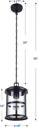 Vista 3 de UFOND Linterna colgante para exteriores, lámpara colgante de aluminio en acabado negro para porche, 1 paquete de linterna colgante exterior