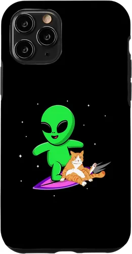 Vista 10 de iPhone 12/12 Pro Alien cat ufo extraterrestrial space ship for men gift funny Case