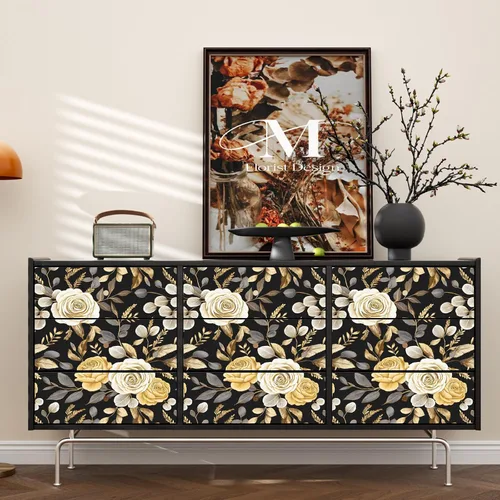 Vista 4 de Papel tapiz floral oscuro, papel tapiz autoadhesivo para despegar y pegar, papel tapiz de vinilo negro bohemio para armarios, papel adhesivo