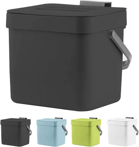 Vista 9 de LALASTAR - Basurero de encimera con tapa, cubeta de basura pequeña colgante con tapa debajo del fregadero para cocina, cesta de desperdicios