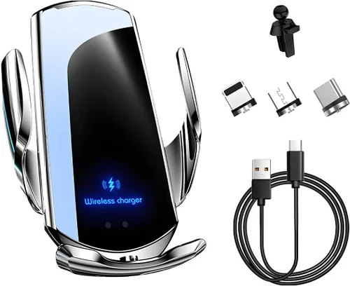 Vista 7 de Cargador inalámbrico para automóvil, montaje de ventilación de aire de carga rápida de 15 W, soporte de teléfono de sujeción automática, cargador