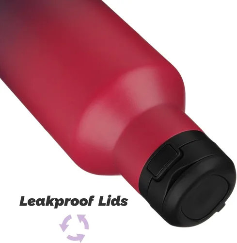 Vista 4 de Botella de agua aislada con popote, frasco de agua de acero inoxidable al vacío de doble pared de 17 OZ con 2 tapas, rojo glamour