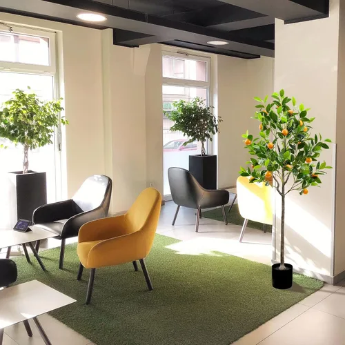 Vista 7 de Gresorth - Árbol de naranja artificial de 4.59 pies para decoración de plantas verdes Fruta realista, con maceta de plástico, hojas realistas