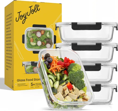 Vista 9 de JoyJolt Recipientes de Vidrio para Almacenamiento de Alimentos con Tapas. Paquete de 5 Recipientes de Vidrio para Preparación de Comidas Negro