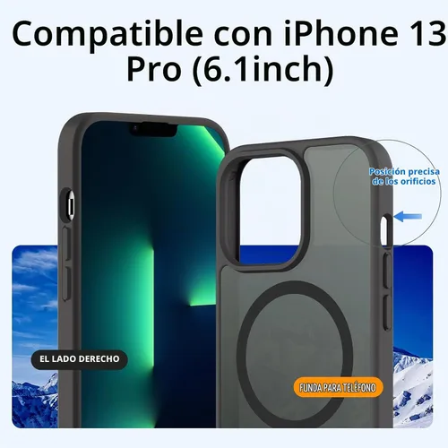 Vista 2 de Hualele - Funda magnética para iPhone 13 Pro, compatible con MagSafe, grado militar, a prueba de caídas, translúcida mate, parte trasera dura, borde