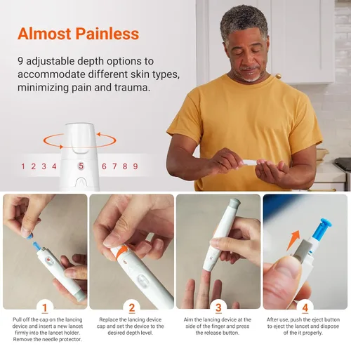 Vista 3 de Kit de monitorización de glucosa inalámbrico inteligente iHealth Gluco+ con aplicación gratuita, 100 tiras de glucómetro, 100 lancetas, 1 monitor