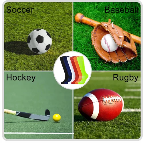 Vista 6 de Calcetines de fútbol para niños, 6 pares de calcetines de fútbol para niñas, calcetines altos hasta la rodilla, béisbol, sóftbol, deportes, niños