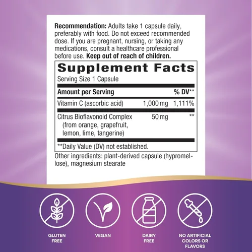 Vista 2 de Nature's Way Extra Strength(1) Vitamina C con bioflavonoides, apoya la salud inmunológica*, promueve la producción de colágeno para una piel sana*