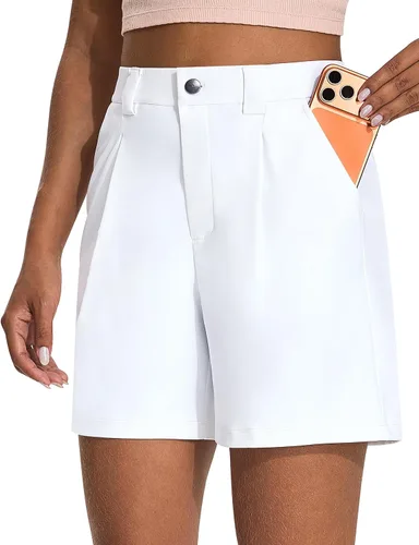 Vista 11 de KPSUN Bermudas de golf de 5 pulgadas para mujer, elásticas, ligeras, con bolsillos, cierre de botón, para trabajo casual de verano