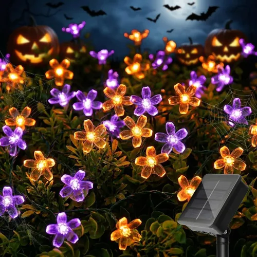 Vista 18 de ITICdecor - Tira de luces solares para exteriores con flores, impermeables, 50 luces LED, decoraciones de luces de hadas para árbol de Navidad
