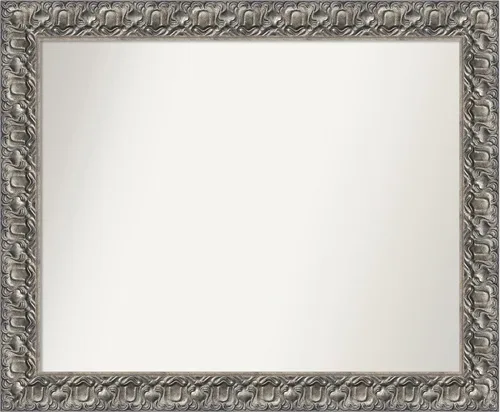 Vista 246 de Amanti Art Espejo de baño plateado para sobre fregadero, 26 x 26 pulgadas, espejo cuadrado de níquel pulido, marco de madera tradicional mediano, se