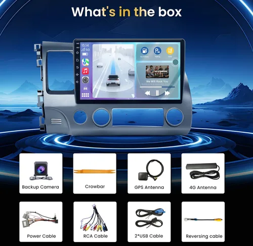 Vista 9 de Radio de coche 8-Core 4+32G para Honda Civic 2006-2011: Android 13 estéreo inalámbrico Carplay Android Auto, 10 "pantalla táctil 1280 * 800 5G WiFi