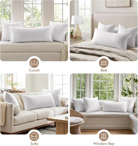 Vista 5 de MIULEE Almohada decorativa de 14 x 36 pulgadas con funda de algodón 100% rectangular para sofá