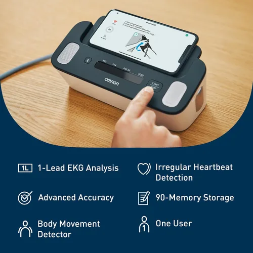 Vista 2 de OMRON Monitor completo de presión arterial 2 en 1 + EKG para uso doméstico y brazalete de presión arterial para la parte superior del brazo