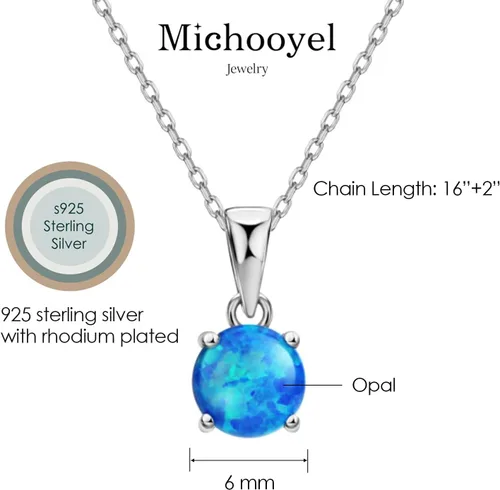 Vista 4 de Michooyel Sterling Silver Opal Pendant Necklace Simple Dainty Solitaire Opal Jewelry for Women Gemstone Necklaces 18K Gold Rose Gold Necklace for
