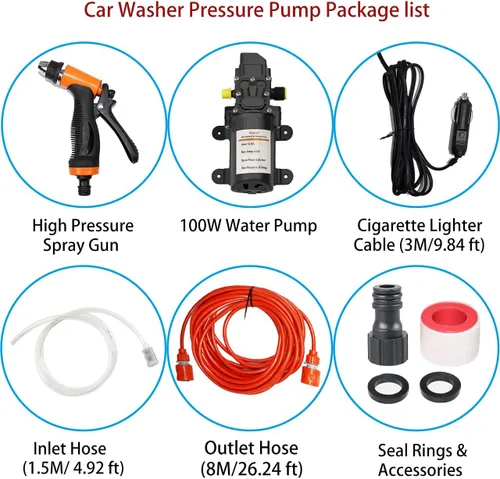 Vista 2 de Bomba eléctrica de lavado a presión, 12 V, 100 W, portátil, de alta presión, kit de bomba de agua inteligente para automóvil, caravana, hogar