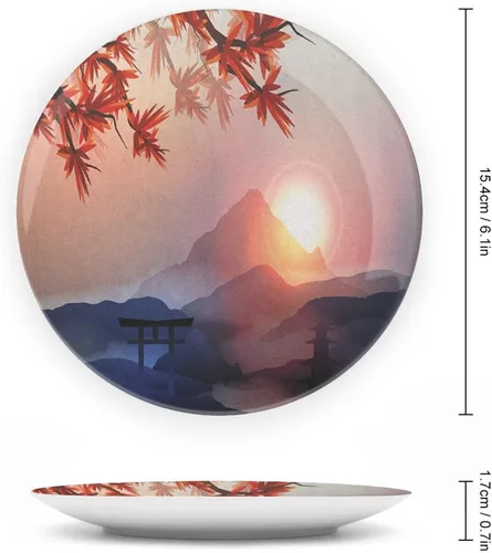 Vista 2 de XISUNYA Plato decorativo de 6 pulgadas, artesanía de cerámica asiática, majestuosos picos del Himalaya, cultura circular, impresión artística, placa