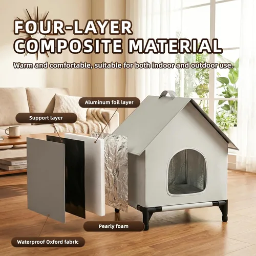 Vista 3 de Casa para gatos para exteriores e interiores, fácil de armar, refugio para gatos con autocalentamiento para invierno, aislado y resistente a