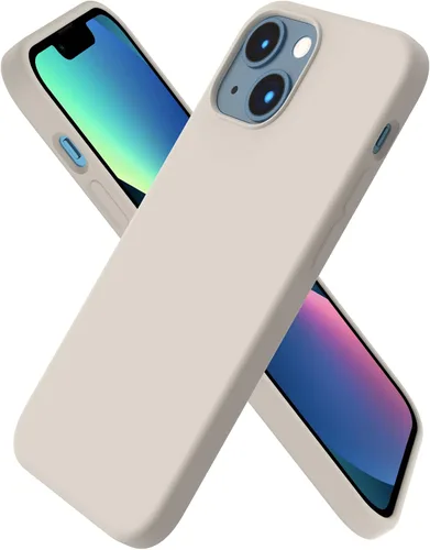 Vista 21 de ORNARTO - Funda compatible con iPhone 13 Mini, goma de gel suave de 3 capas de silicona líquida delgada con microfibra, 13,7 cm, azul Caucho