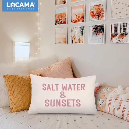 Vista 3 de Lacama Funda de almohada de playa costera rosa de 12 x 20 pulgadas Costa-sal Agua y atardeceres