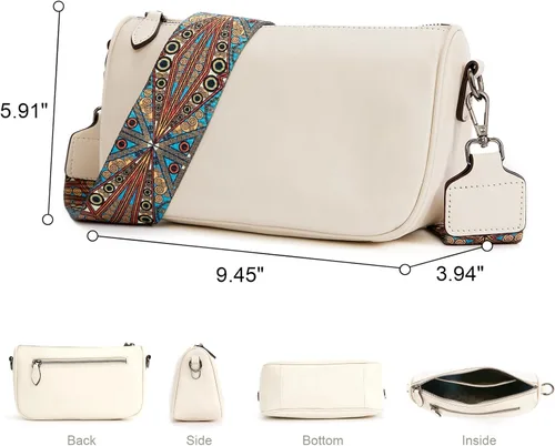 Vista 6 de Bolsos cruzados de cuero para mujer Monederos cruzados de cuero genuino para mujer de moda - Bolsos colgantes de hombro pequeños y correa ancha