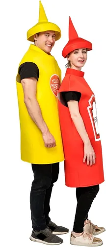 Vista 2 de DSplay Disfraz unisex ligero de ketchupmostaza amarilla para adultos