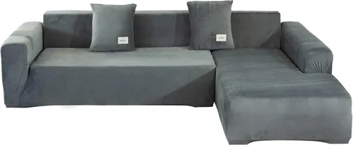 Vista 14 de Fundas de sofá modulares en forma de L, 2 fundas elásticas antideslizantes para sofá de 3 + 3 plazas, funda de sofá con fundas de almohada