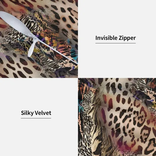 Vista 4 de Juego de 2 fundas de almohada con estampado de leopardo abstracto de animales africanos y vida silvestre, retro, fundas de almohada para decoración