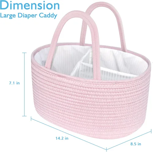 Vista 3 de ABenkle Organizador de Pañales - Cesta de Almacenamiento de Cuerda de Algodón para Artículos Esenciales del Bebé, Regalo de Baby Shower para Niños
