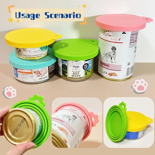 Vista 6 de Tapas de silicona para latas de comida para gatos/perros, 3 tamaños universales para latas de comida para mascotas de 3 onzas, 5.5 onzas, 6.5 onzas